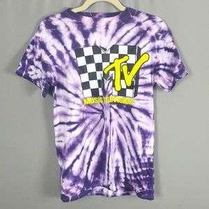 MTV Tie Dye Checkered Graphic T Shirt, Size S